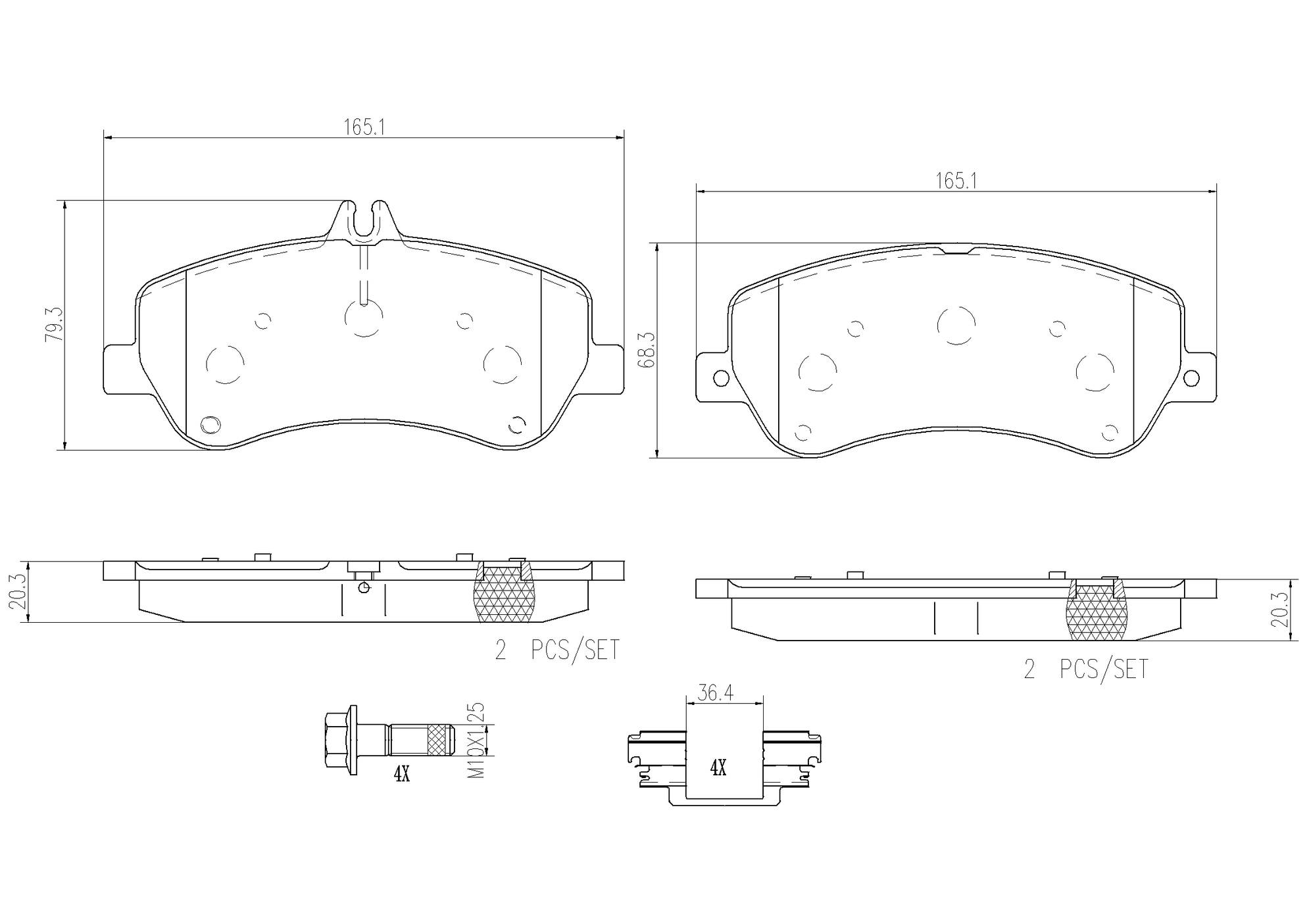 Mercedes Disc Brakes Kit -  Pads Front (Ceramic) 0074207420 - Brembo P50086N